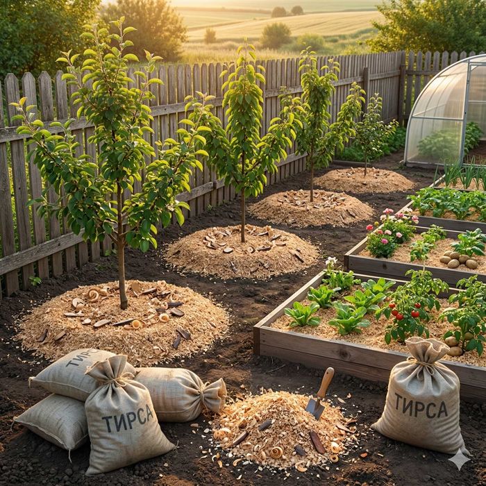 Тирса, опилки, мульча для сада и грядок — экономия воды