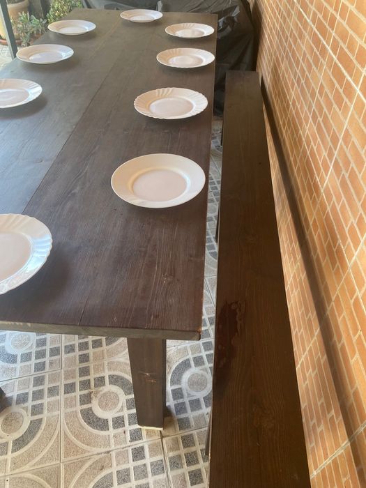 Mesa de Jardim em Madeira + 2 Bancos | 8 Pessoas+ 2 opcional  | 222 cm