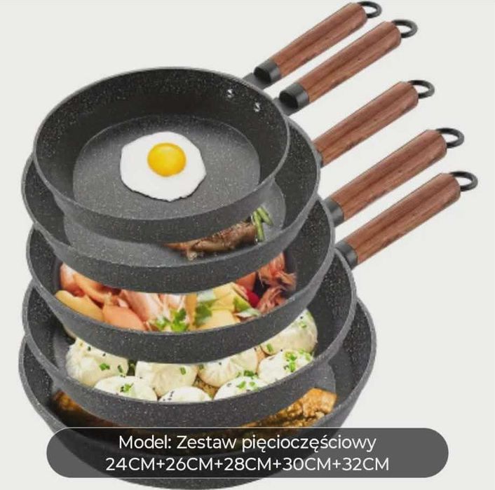 Zestaw nieprzywieralnych patelni do użytku domowego