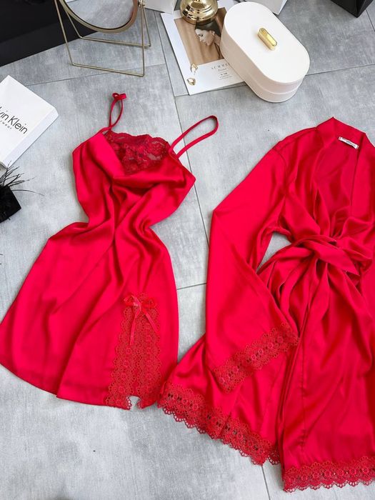 Женский комплект для дома шелк халат+ночнушка Жіночий халат+сукня шовк