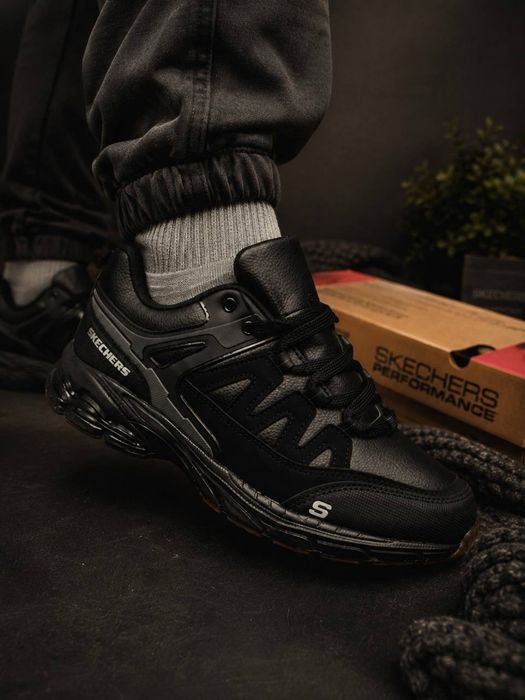 Осень 2026!! Мужские кросовки скетчерс кожаные ! Skechers черные ! Стильные мужские красовки на осень