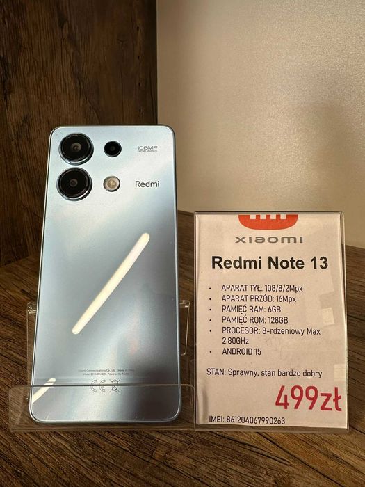 Smartfon Telefon Xiaomi Redmi Note 13 6/128GB niebieski stan bdb gwarancja