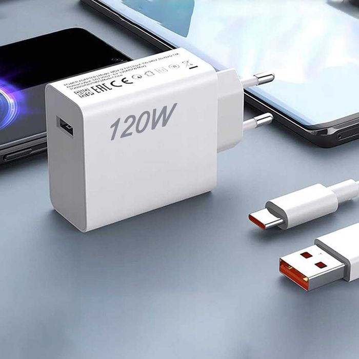 Szybka Ładowarka Sieciowa Do Telefonu 120 W + Kabel USB-C