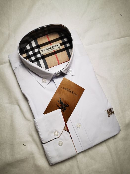 Koszula męska Burberry gładka długi rękaw kolory biała premium