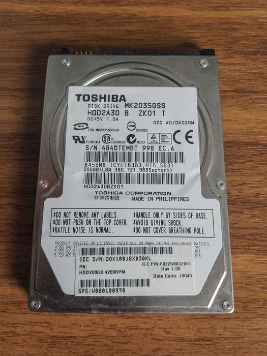 Dysk Toshiba MK2035GSS (HDD, 186 GB, 2,5", SATA)