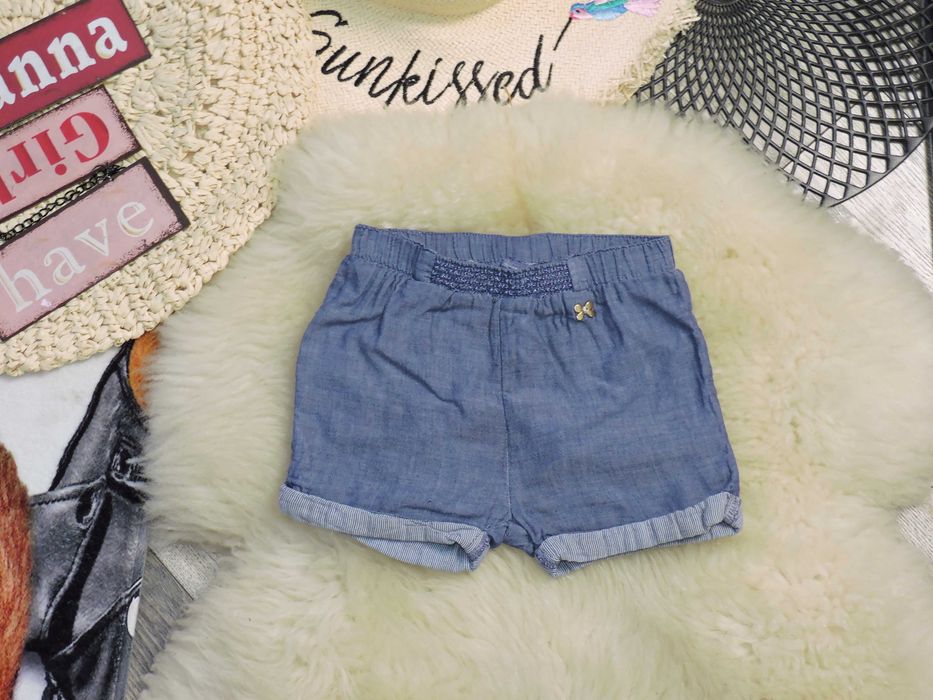 H&M - bawełniane szorty ala jeans , metalowy kwiatuszek r 86