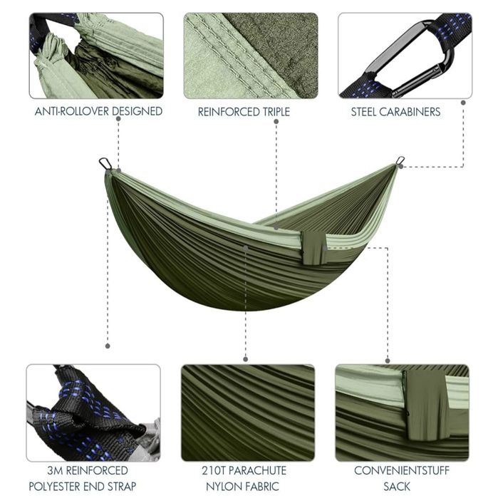 Hamak na zewnątrz Hamaki kempingowe 2 osoby 300 x 200 cm Ultralekki