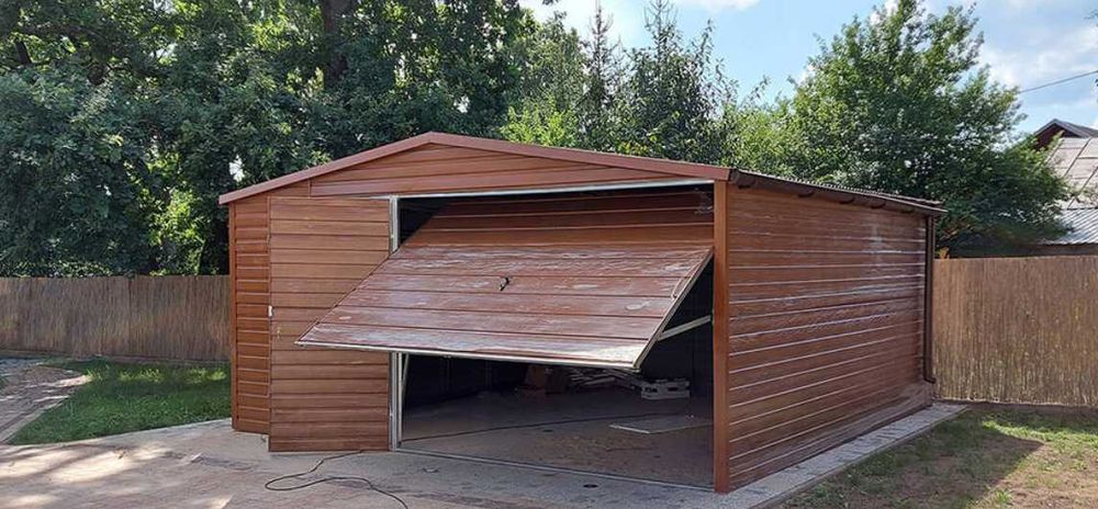 Garaż Blaszany drewnopodobny 5x5 z bramą uchylną CAŁA POLSKA