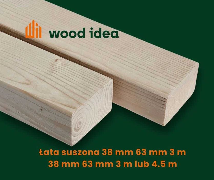 Łata | kantówka | świerk | suszona | strugana | C16 | 38 x 63 mm 4.8 m
