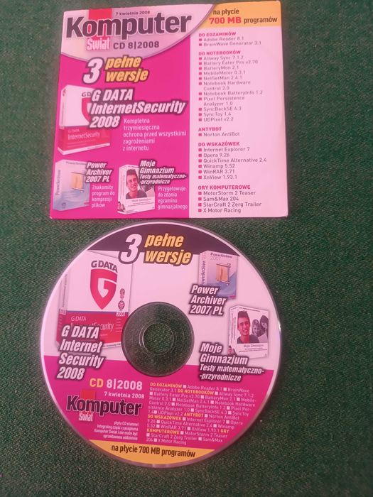 Komputer Świat - Moje Gimnazjum Testy Matematyczno- przyrodnicze / G Data Internet Security 2008 / Power Archiver 2007 PL