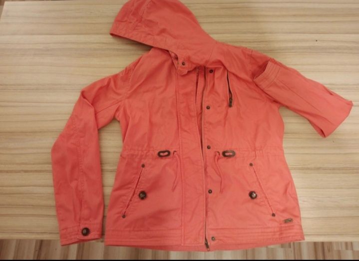 Kurtka parka,morelowo-różowa z kapturem