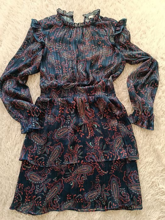 Sukienka boho Mango MNG mini paisley zwiewna rękawy