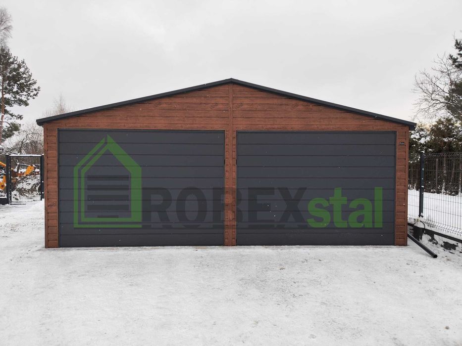Garaż Blaszany Drewnopodobny Premium garaż orzech 6x5,80 6x6