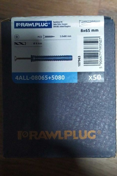 Kołek Uniwersalny 8x65 z Wkrętem 5x80 50 szt  Rawlplug 4ALL