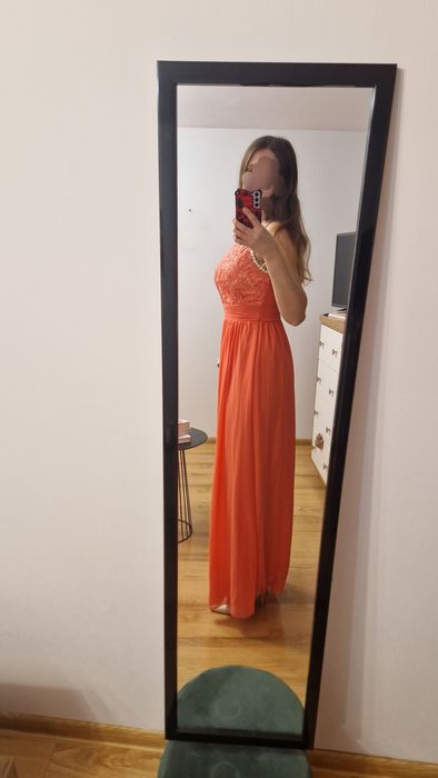 Przepiękna elegancka suknia koronka na ramiączka długa bal wesele