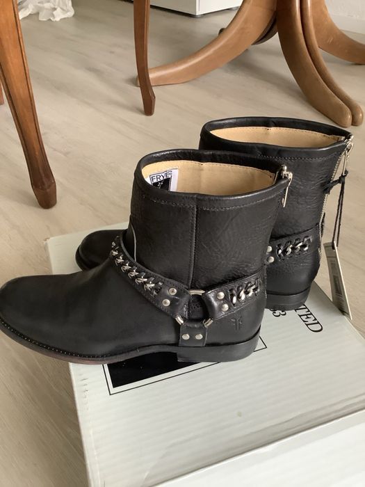 Байкерські шкіряні чоботи Frye Phillip Chain Black Moto Short Harness