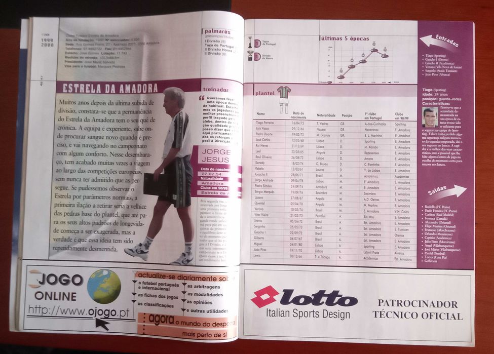Revista jornal o jogo apresentação liga portuguesa futebol 1999/2000