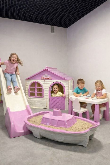 Набір для дітей будиночок гірка,пісочниця з накриттям,Будиночок,гірка