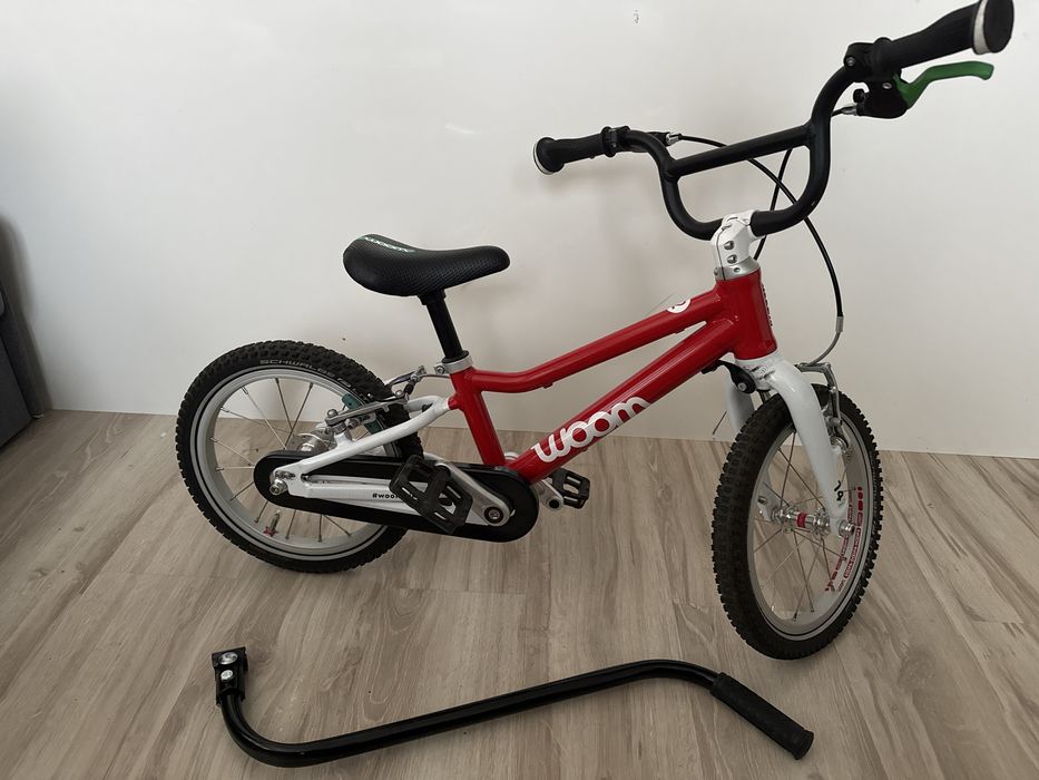 Rowerek Woom 2  rozm. 14” czerwony stan bdb + drążek