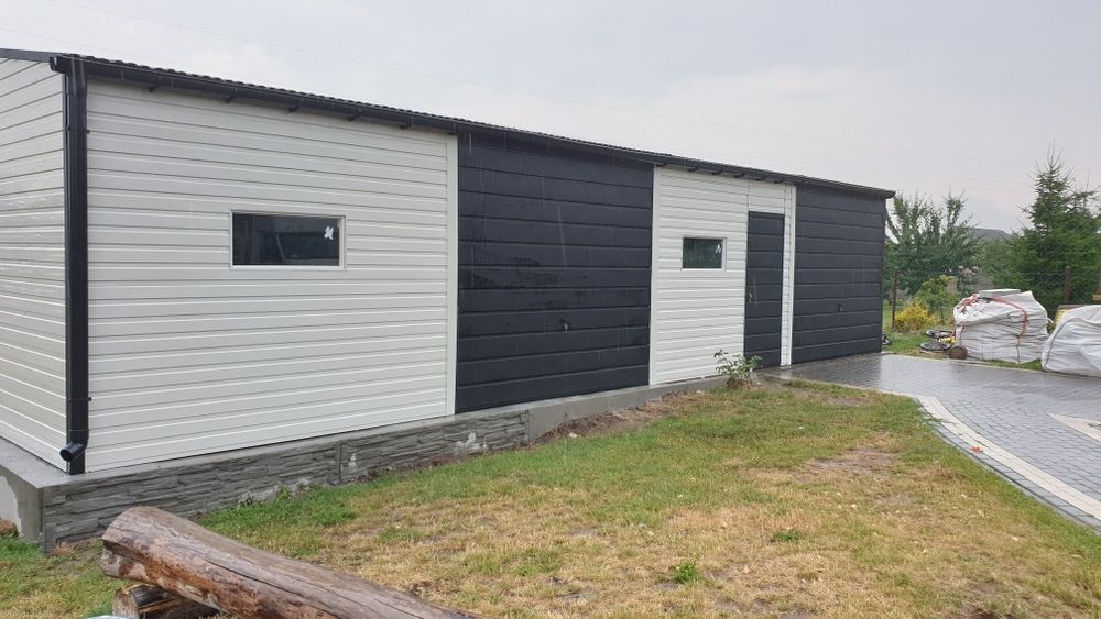 Garaże blaszki wiaty hale garaz 11x8 grafit mat bramy złoty dąb