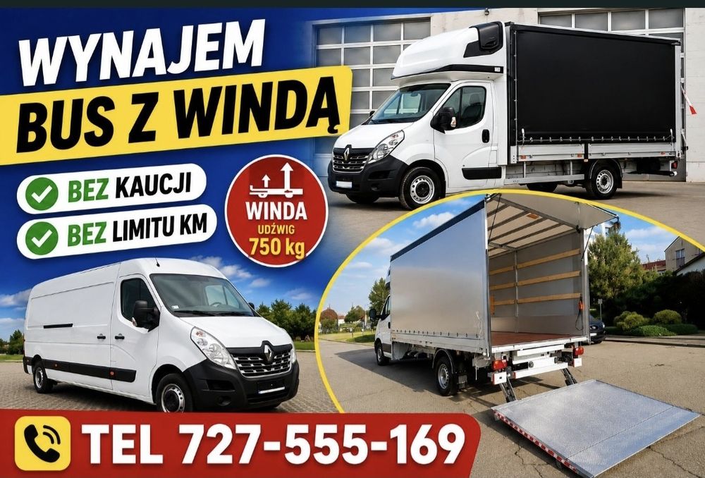 BUS Z WINDĄ WYNAJEM - Plandeka- Blaszak MAX - Wywrotka KIPER DO 3.5 t