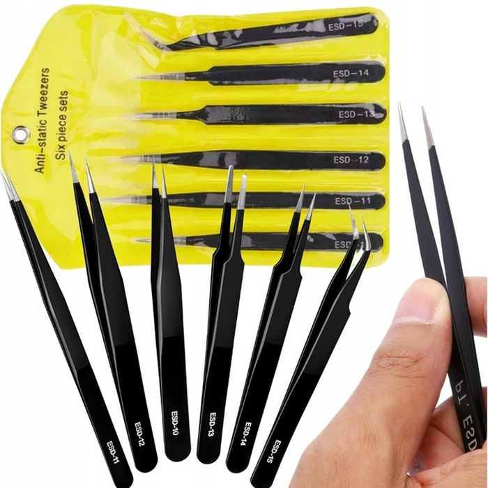 ZESTAW 6 elem. PĘSETA PENSETA PINCETA ESD. Elektronika Hobby Uroda