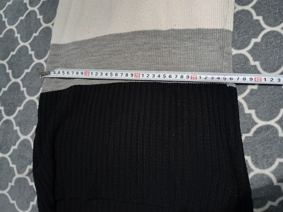 Sweter z długim tunika sukienka czarny biały szary paski golf r. 38 M