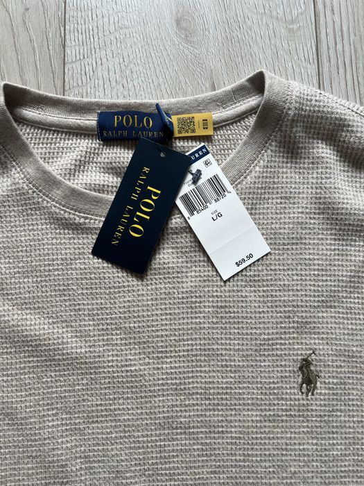 Лонгслів Polo Ralph Lauren з вафельним візерунком бежевого кольору.