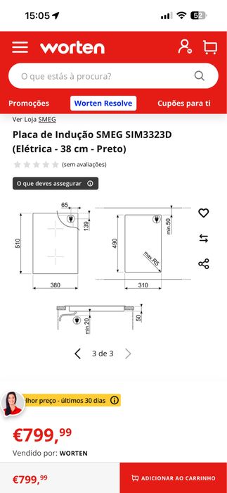 Placa de Indução SMEG SIM3323D (Elétrica - 38 cm - Preto)