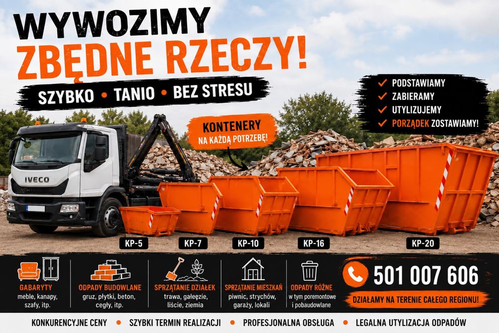 Kontenery na gruz , odpady zmieszane, sprzątanie posesji , urtylizacja