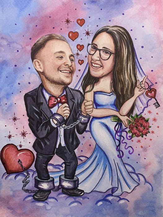 Karykatura ze zdjęcia. Obraz olejny na plótnie.Portret.