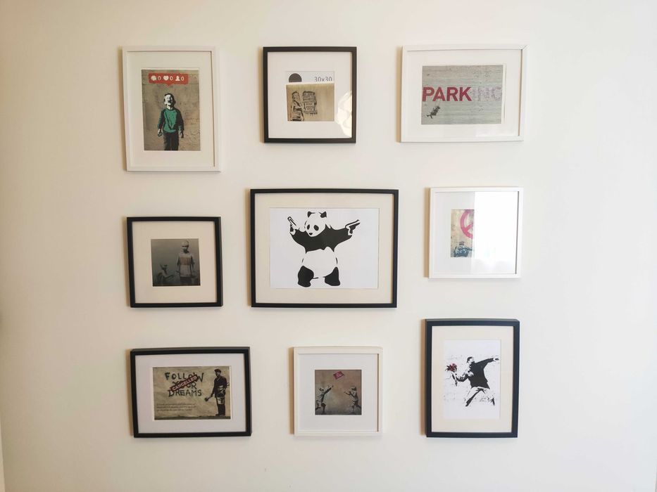 Conjunto 9 molduras para galeria de parede (pretas e brancas) c/ vidro