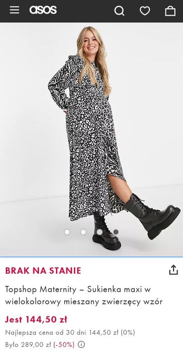 TOPSHOP długa efektowna ciążowa sukienka maxi w panterkę
