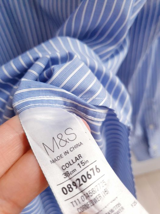 Niebieska koszula w pasy M&S M S męska kołnierzyk 38