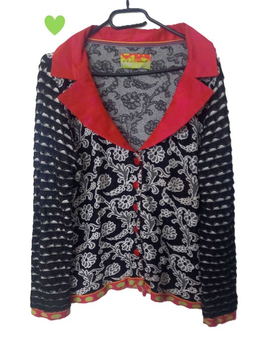 Bluzka Eva & Claudi guziki L 40 wzór czarny biały czerwony etno boho