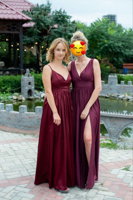 Неймовірна святкова вечірня сукня кольору марсала/бордова