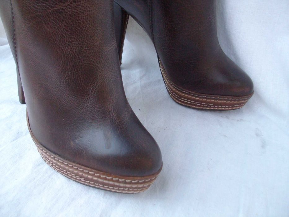 Paco Gil Spain hiszpańskie skórzane brązowe kozaki szpilki platforma