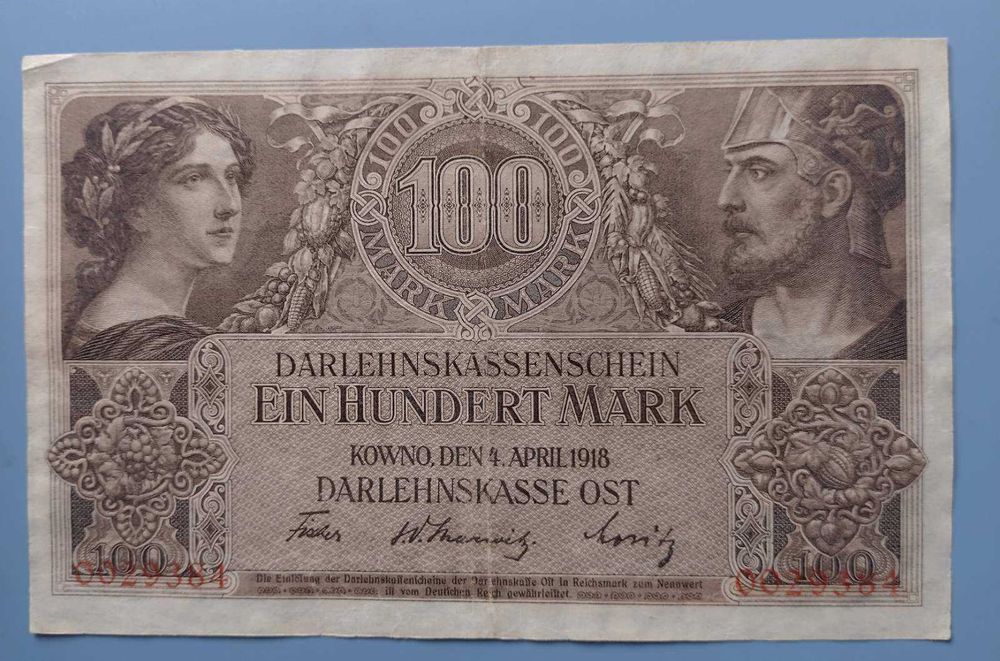 Ober-Ost. Kowno. 100 marek 1918 r. Stan 3-.