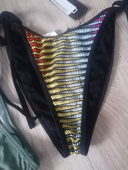 Majtki strój kąpielowy dwuczęściowy Boohoo 40 38 M oliwkowe czarne