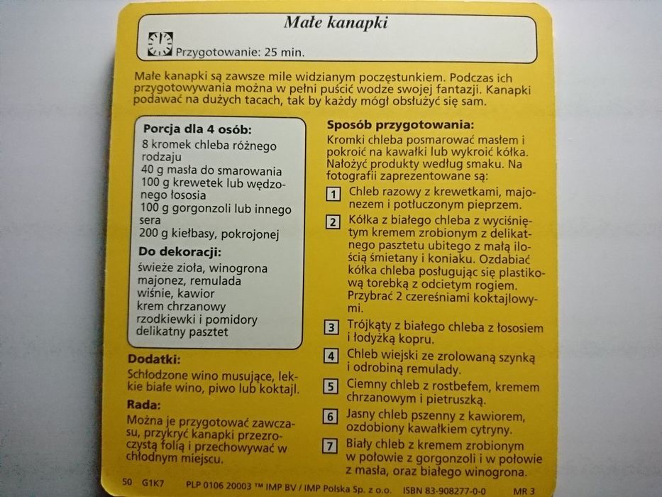 Karta Kulinarna Nr 7 Małe Kanapki