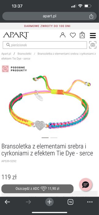 Bransoletka z elementami srebra i cyrkoniami z efektem Tie Dye - serce