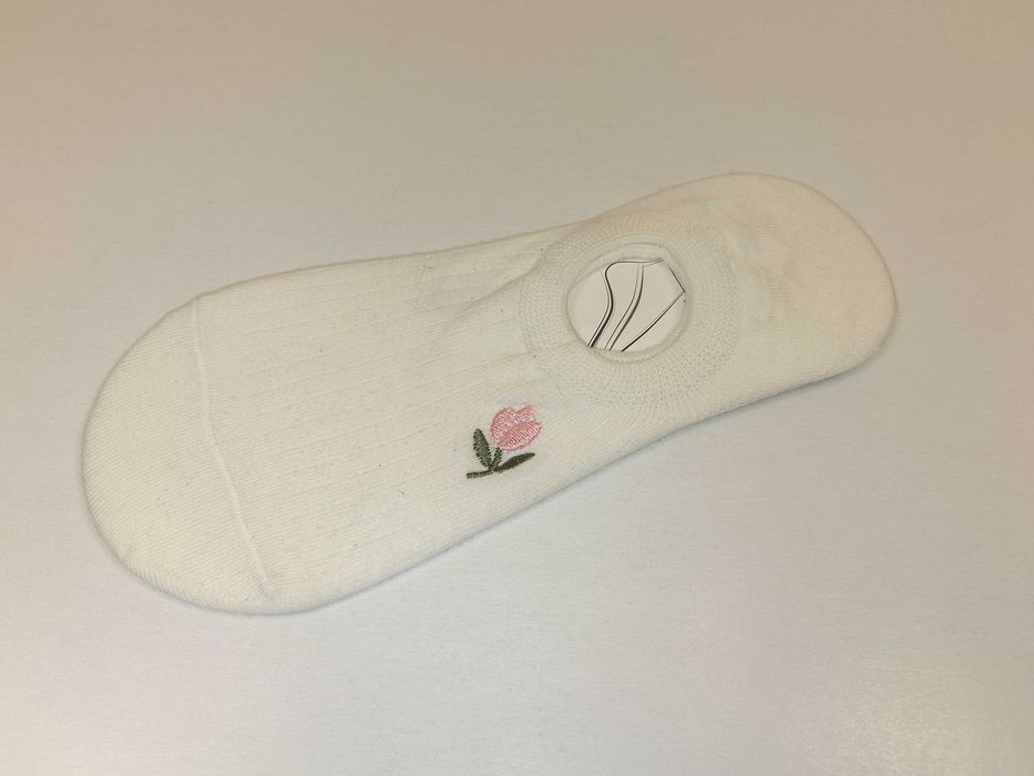 F044 Skarpetki Stopki Damskie Moraj Białe HaftKwiatTulipany Rozm 35-38