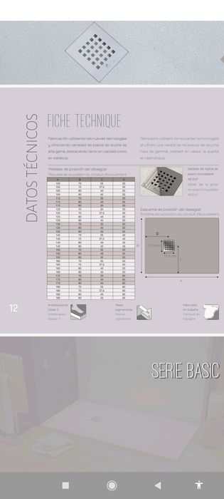 Bases de duche em carga mineral e painéis laterais, todas as medidas