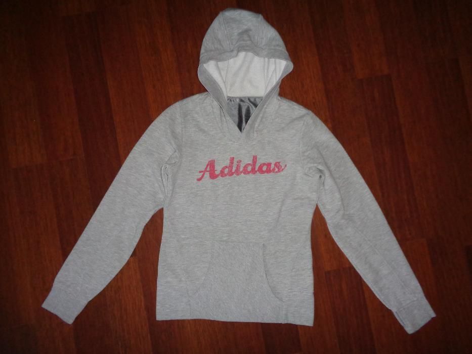 ADIDAS oryginalna szara bluza z kapturem kangurka z otworami na kciuk