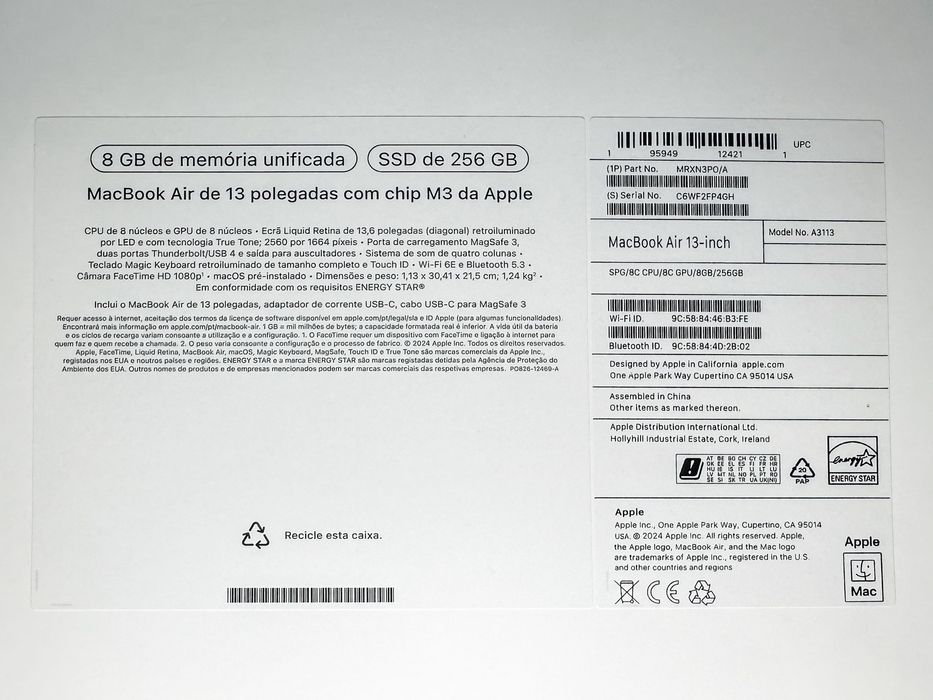 MacBook Air 13" M3 2024 - 8 GB RAM - 256 GB SSD [GARANTIA 2 ANOS]