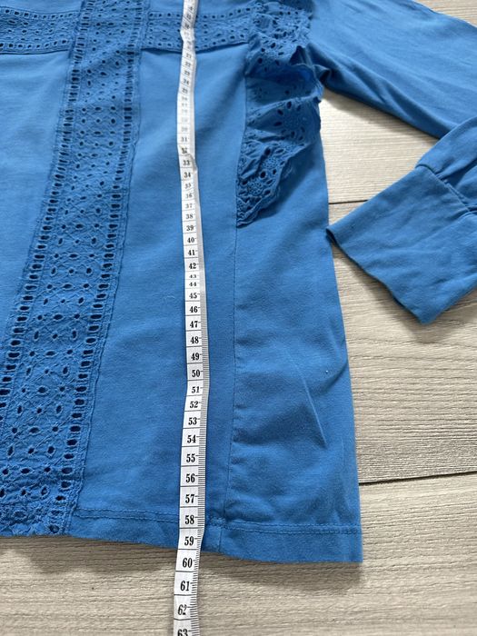 Zara niebieska bluzka dlugi rekaw indigo S/M zaboty koronka