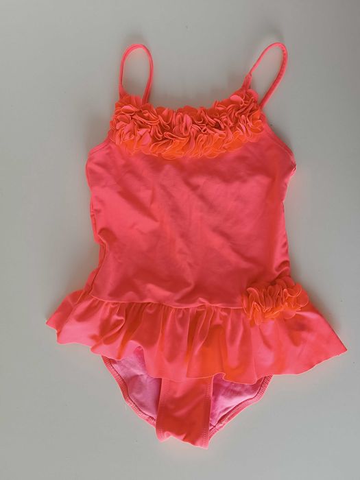 Розовый с коралловым оттенком смежный купальник на девочку 5-6 лет