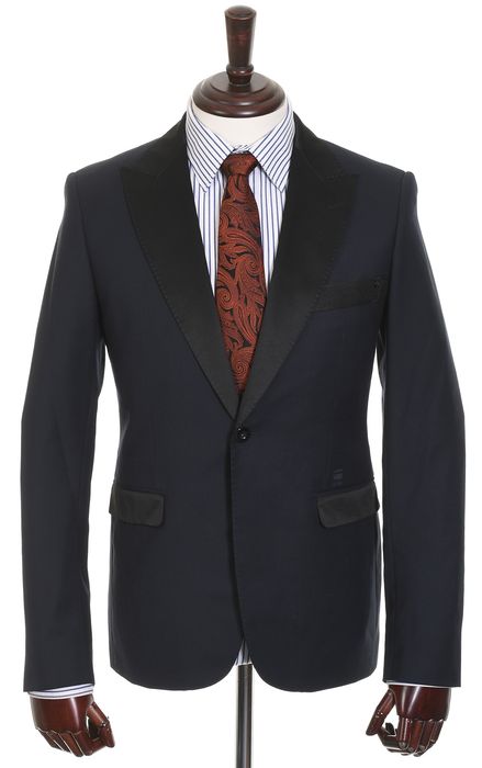 G-STAR RAW granatowa marynarka smokingowa satynowe klapy wieczorowa 48