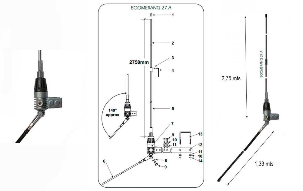 SIRIO BOOMERANG 27A antena CB balkonowa 275cm