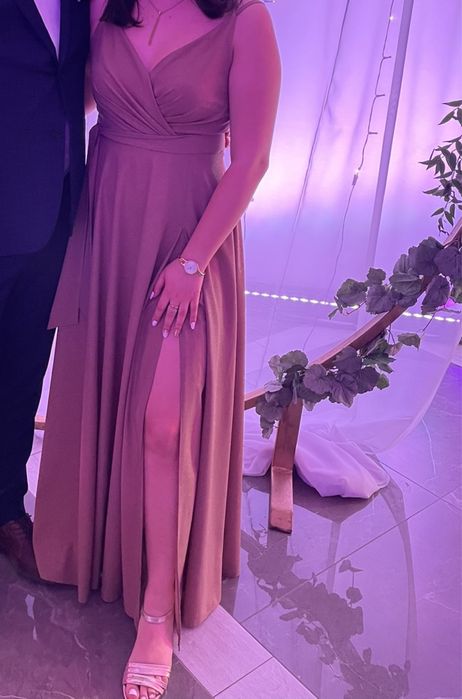 Sukienka weselna imprezowa brązowa długa